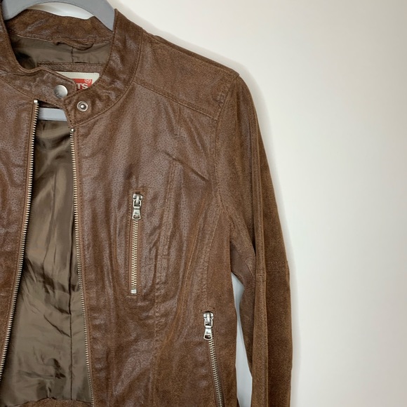 Levi’s Brown Leather Moto Jacket Sz petite small - Picture 2 of 8